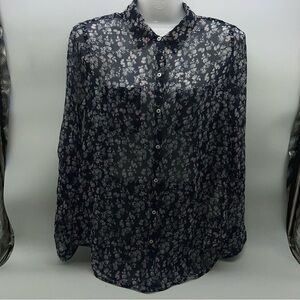 Abercrombie & Fitch Navy Floral Sheer Button Front Blouse-XS